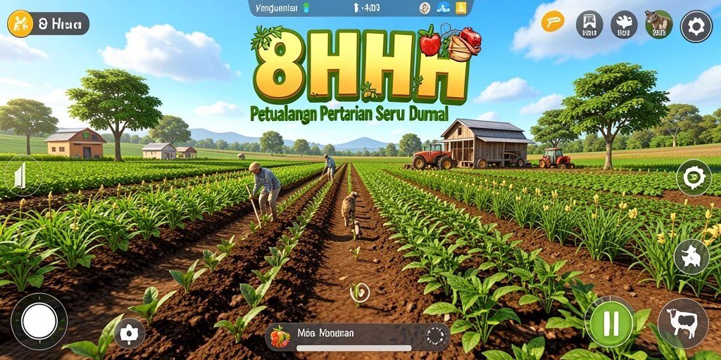 Tangkapan layar 8HHH menampilkan gameplay seru bertani di ladang.