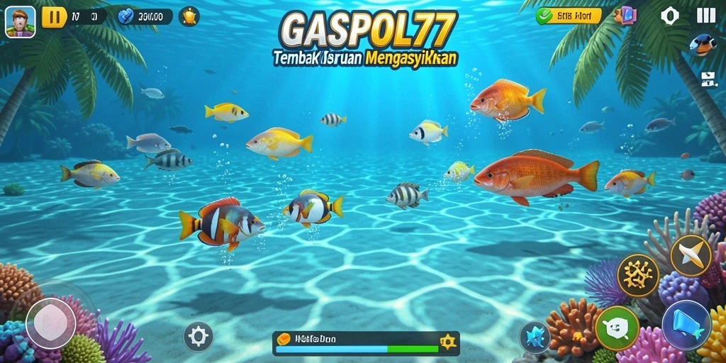 Tangkapan layar utama GASPOL77 dengan gameplay Tembak Ikan yang seru.