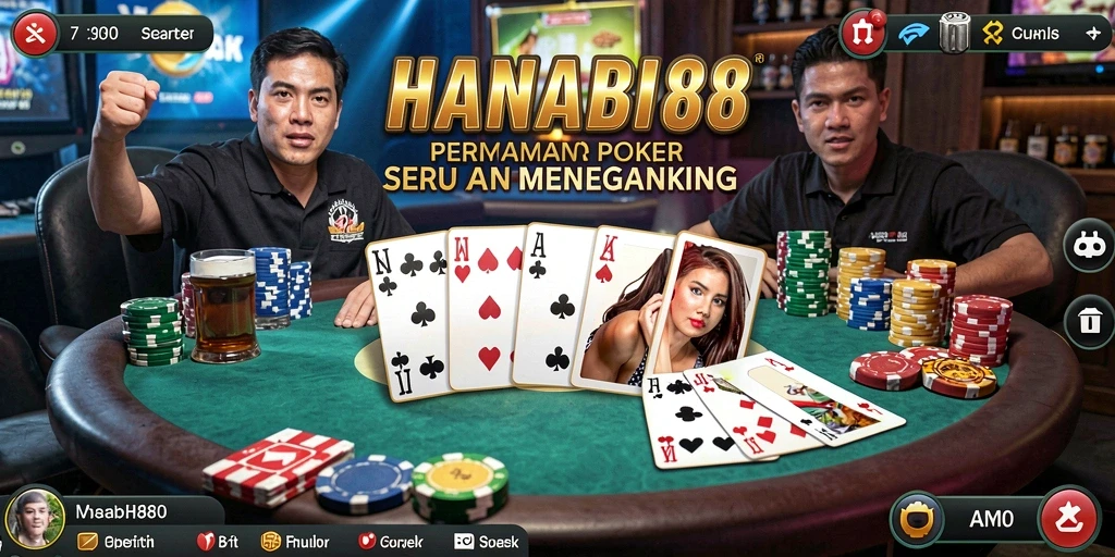 Tampilan gameplay Poker yang menegangkan dan seru di HANABI88.