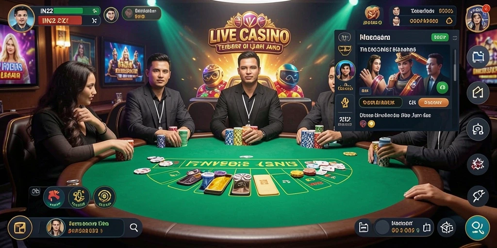 Screenshot gameplay menunjukkan pengalaman Live Casino yang menyenangkan dan interaktif.