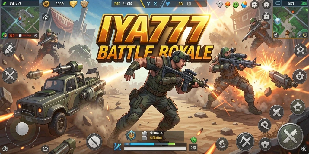 Screenshot gameplay IYA777 menampilkan pertempuran seru di arena Battle Royale.