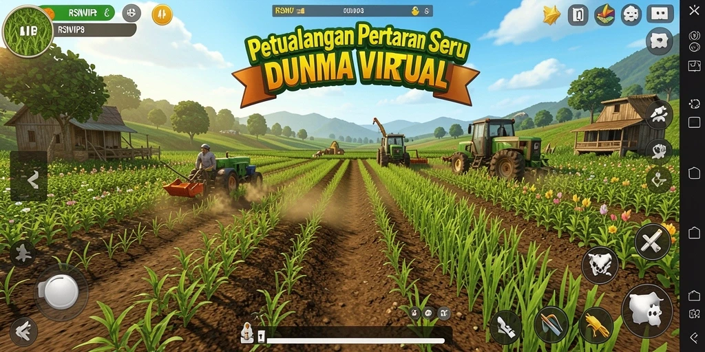 Tangkapan layar gameplay RSNVIP8 menampilkan aktivitas bertani yang seru.