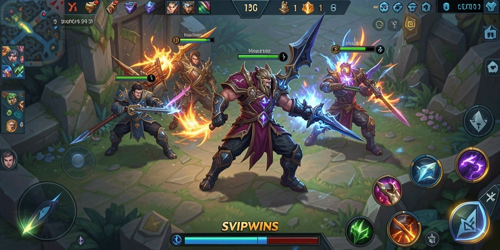 Screenshot gameplay <strong>SVIPWINS</strong> menunjukkan pertempuran tim yang mendebarkan.