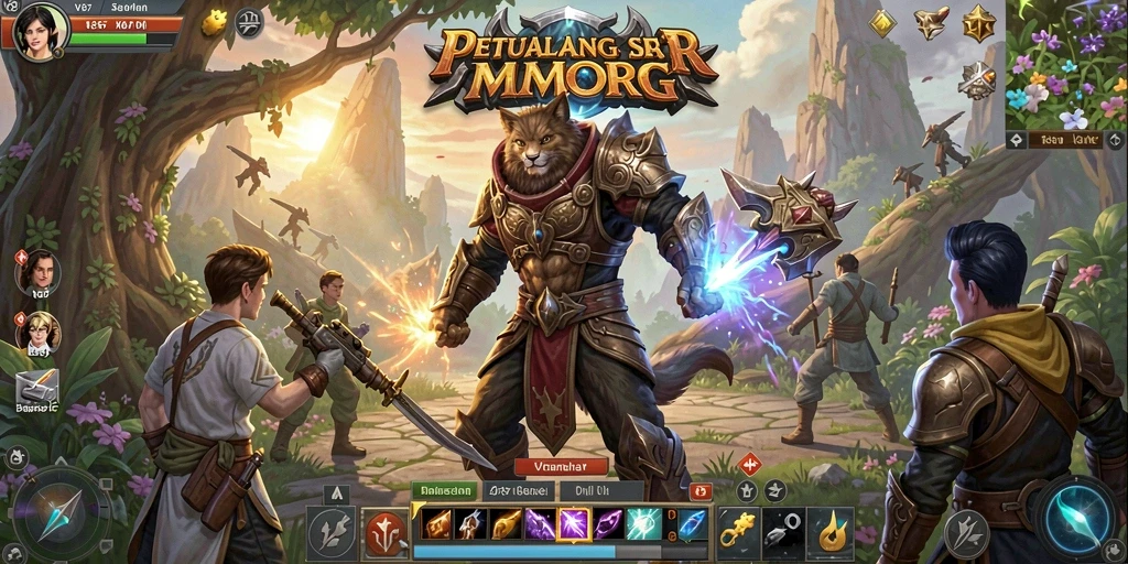 Tangkapan layar menunjukkan gameplay seru di dunia MMORPG V87.