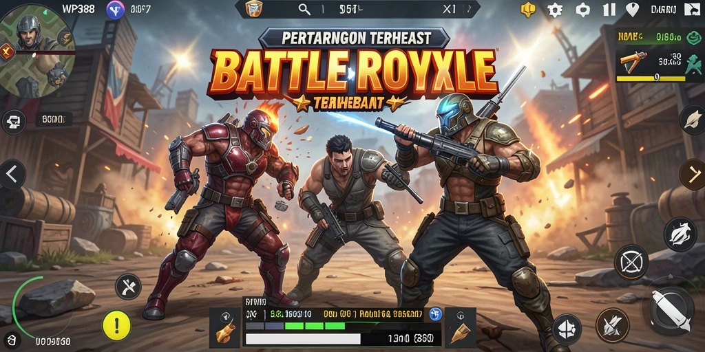 Screenshot WP888 menunjukkan aksi seru dalam pertarungan Battle Royale.
